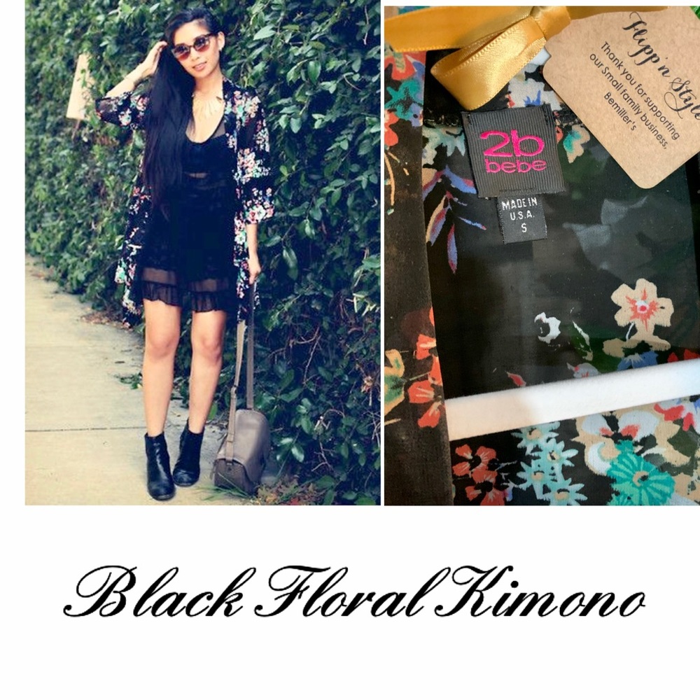 “2B BeBe” Black Floral Sheer Kimono